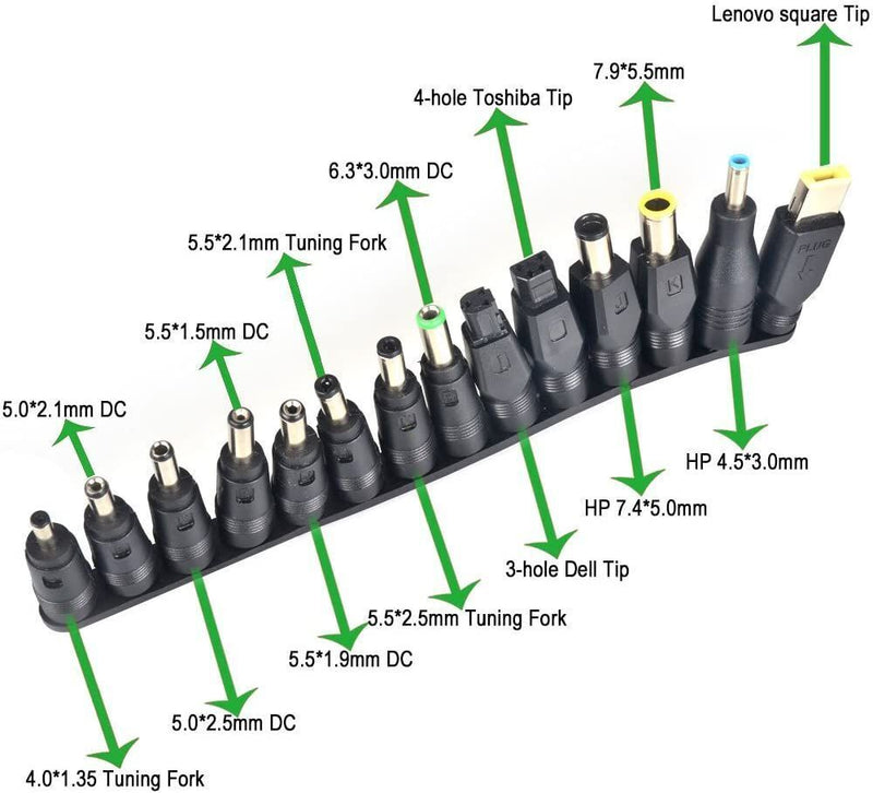 38Pcs Universal DC Barrel Jack Adapter Tips Connector 5.5mm x 2.1mm For Laptop