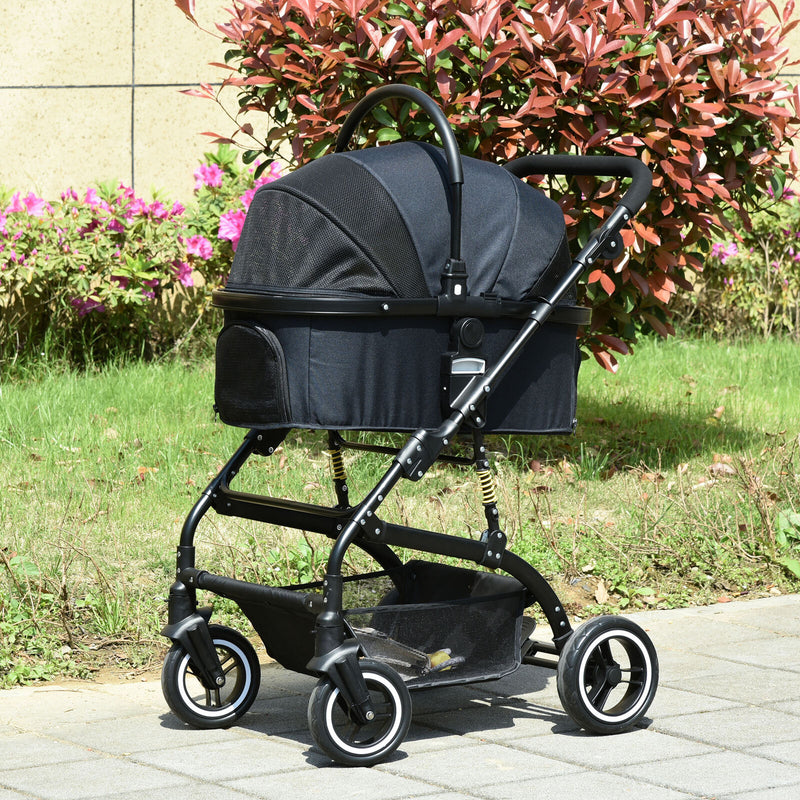 PawHut Pet Stroller Foldable Dog Travel Carriage 2-In-1 Design Carry Bag Black