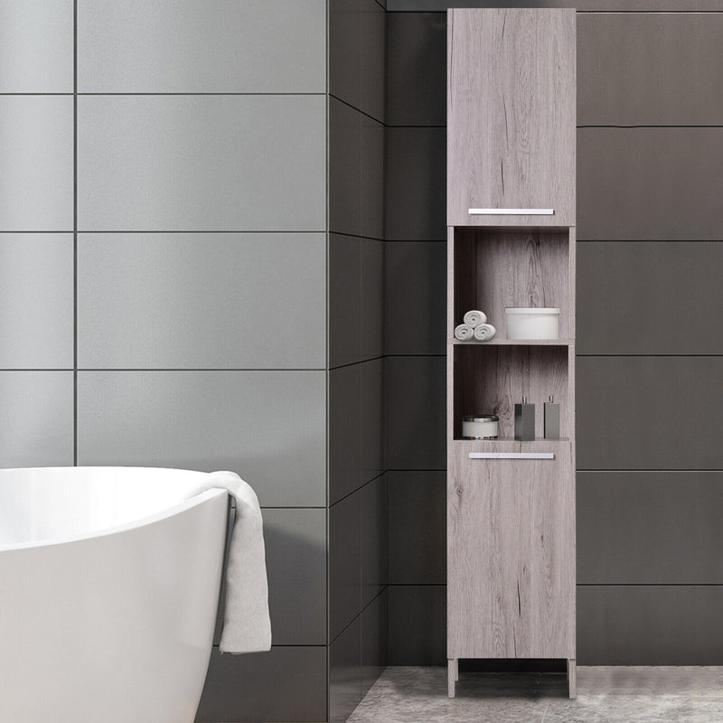kleankin Tall Free Standing Bathroom Storage Cabinet Wood Grain Organizer