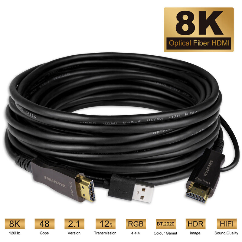 8K@120Hz Fiber Optic HDMI Cable-48Gbps Dynamic HDR4:4:4 3D eARC-15 25 30 50 66ft