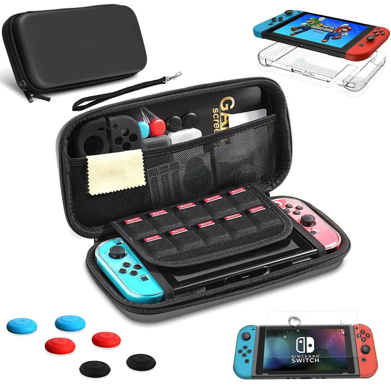 Carrying Travel Game Bag + TPU Case + Tempered Glass + Caps for Nintendo Switch