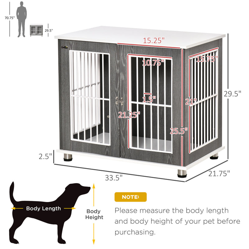 Wooden Dog Cage Furniture Style Pet Kennel Crate w/ Adjustable Foot Pads, Grey 196393066560