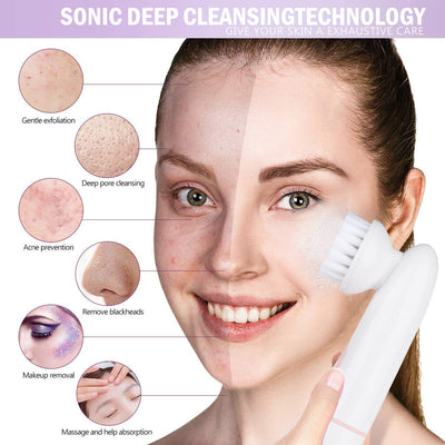 IPX6 Waterproof Sonic Facial Cleansing Brush- 2 Speed Modes, 2 Brush Heads, Base