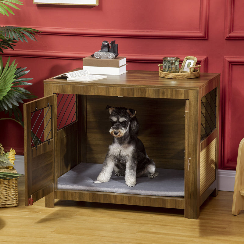 Small to Medium Sized Dog Kennel Furniture Indoors with Rattan and Double Doors