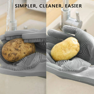 1 Pair Magic Silicone Dish washing Scrubber Rubber Scrub Gloves Kitchen Clean