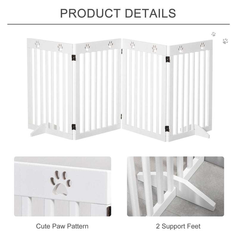 24&quot; Wooden 4 Panel Pet Gate, Folding Dog Safety Fence for Smaller Dogs, White 196393070871