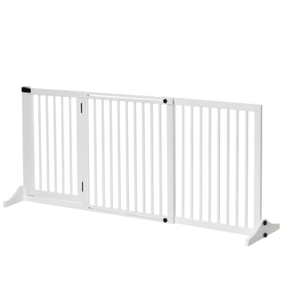 Adjustable Wooden Pet Gate, Freestanding Dog Fence Lockable Doorway, Hall, White 196393070840