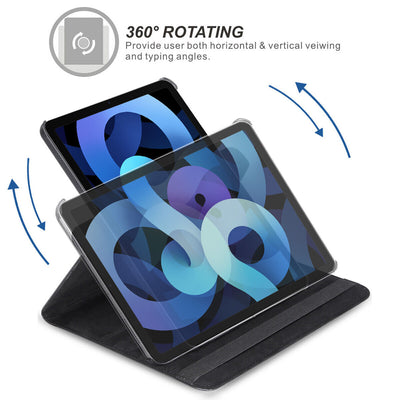 Rotating Multi-Angle Viewing Folio Stand Cover & Matte PET Film for iPad Air 4th