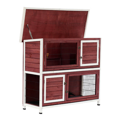 Pawhut 48&quot; 2 Story Elevated Wooden Rabbit Hutch Yard Bunny Cage w/ Tray &amp; Ramp