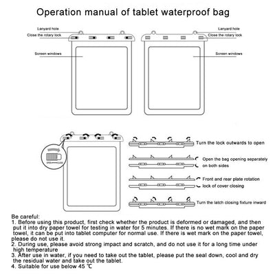 IPX8 Waterproof Tablet Case Dry Pouch w/Lanyard&Transparent Windows,up to 11inch