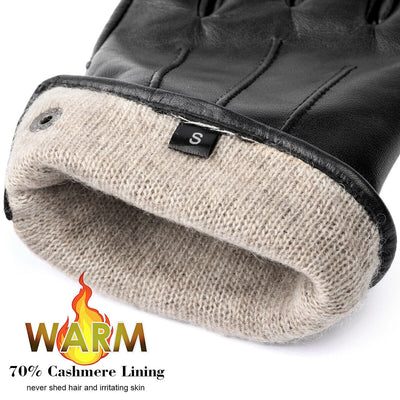 Men's Full Finger Genuine Sheepskin Leather Gloves with Cashmere Lined, S/ M/ L