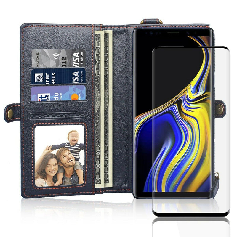 Vintage Leather Wallet Case & 2.5D HD Tempered Glass for Galaxy S10 S10+ S10e