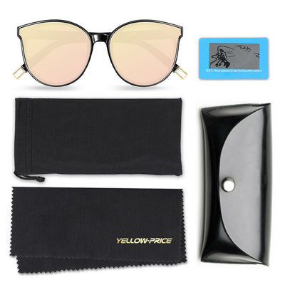 Retro Oversized Cat Eye Polarized Sunglasses w/Mirrored Rose Gold Lens for Women