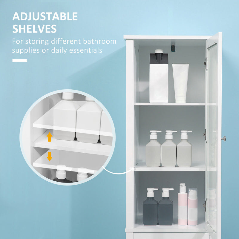 kleankin Freestanding Bathroom Cabinet with Tempered Glass Door and 2 Drawers