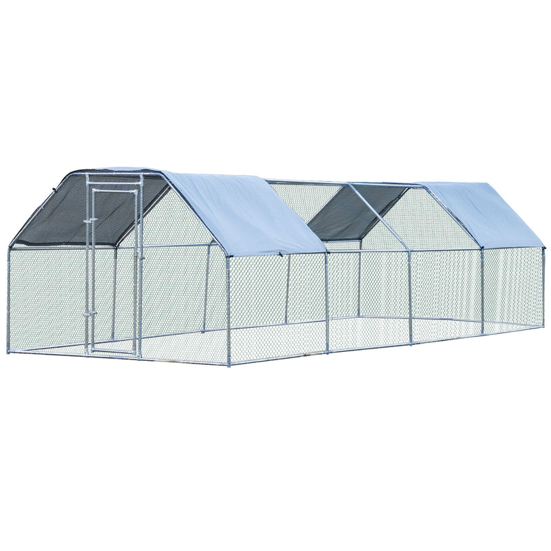 Large Metal Walk-In Chicken Coop Run Cage Outdoor Cover 9&apos; W x 24&apos; D x 6.5&apos; H 842525170390