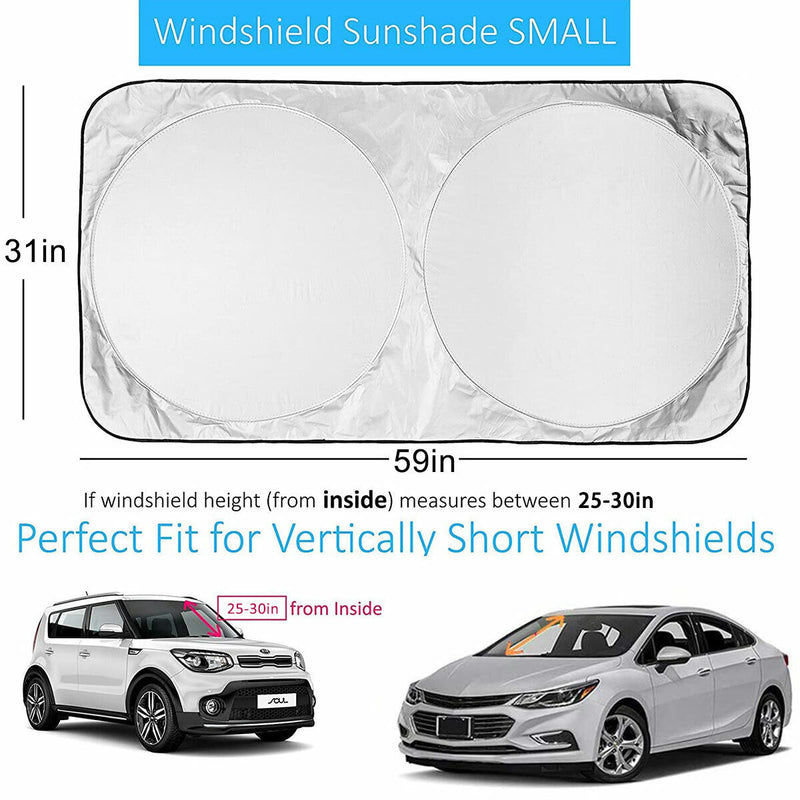 [2-Pack] Car Windshield Sun Shade Blocks UV Light Sun Rays (Classic 59x31 in) CA
