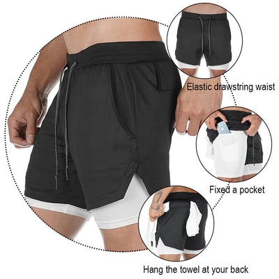 Men's 2 in 1 Running/Gym Shorts & Instant Cooling Towel for Yoga Hiking Summer