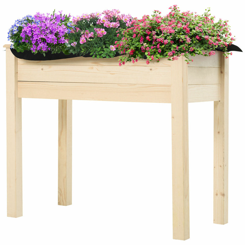 Elevated Natural Garden Plant Stand Outdoor Flower Bed Box Wooden