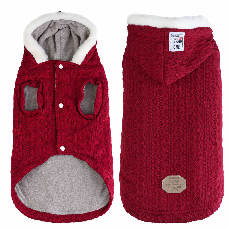 Red Cute Warm Dog Coat Winter Sweater Clothes with Hat for Puppies Cats Dogs CA