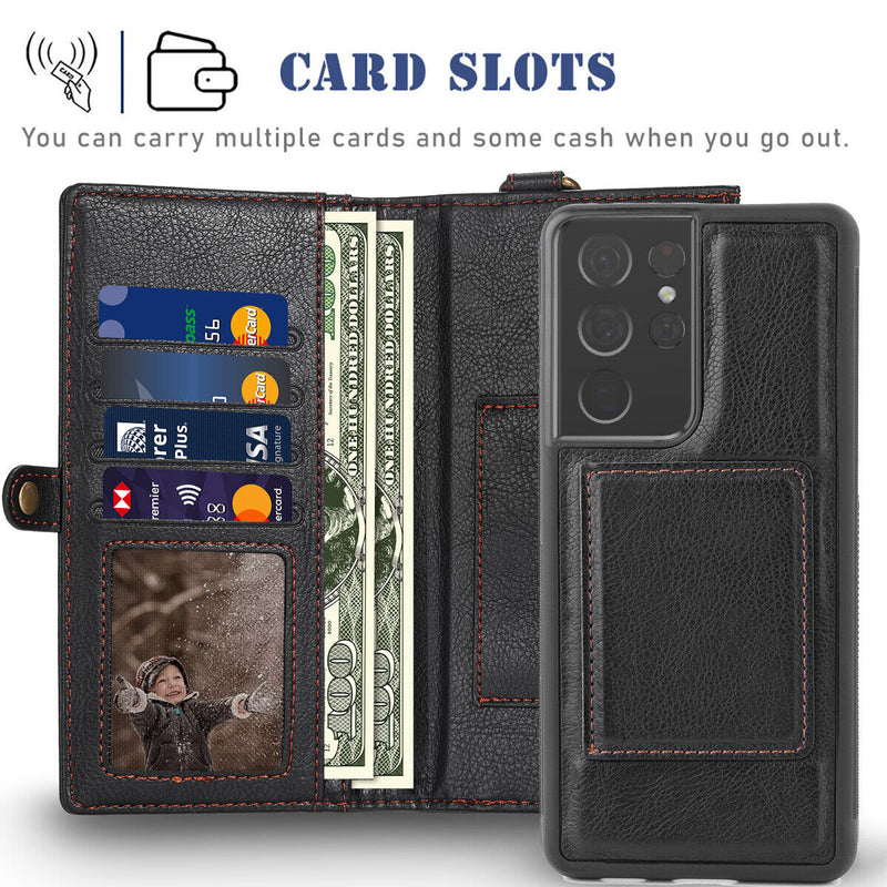 For Galaxy S20/S20+ Plus/S20 Ultra [Magnetic Closure][Zipper Pocket] Wallet Case