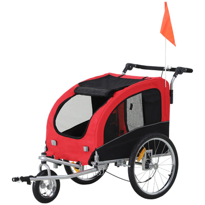 PawHut 2 In 1 Durable Pet Dog Bicycle Trailer Stroller Jogger Red Black