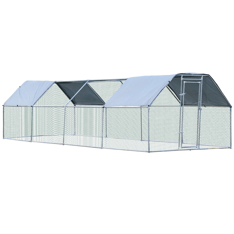 Large Metal Walk-In Chicken Coop Run Cage Outdoor Cover 9&apos; W x 24&apos; D x 6.5&apos; H 842525170390