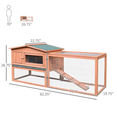 Pawhut Wooden Rabbit Hutch Bunny House Small Animal Habitat w/ Backyard Run Ramp