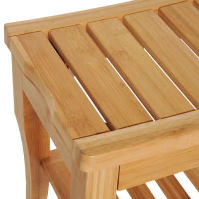 20" Bamboo Shower Bench Bathroom Seat Spa Organizer Storage Shelf