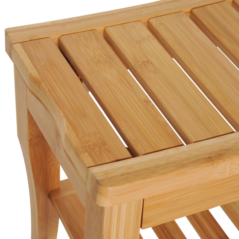 20" Bamboo Shower Bench Bathroom Seat Spa Organizer Storage Shelf