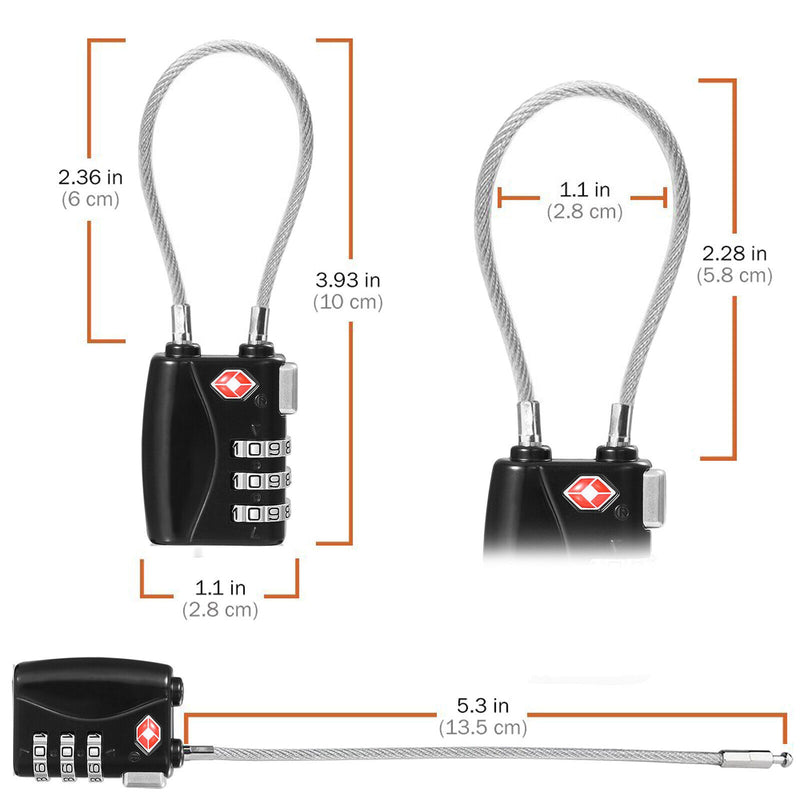 TSA Approved Travel Combination Cable Luggage Locks for Suitcases & Backpacks