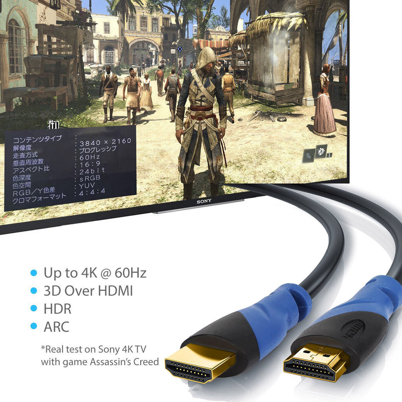 Ultra HD 4K@60Hz HDMI V2.0 Cable 3D, Ethernet, Audio Return for PS4/PS5/Xbox Lot