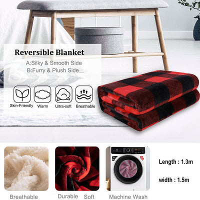 Sherpa Plaid Fleece Throw Blanket, Double-Sided Super Soft Luxurious, 50x60 in