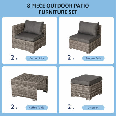 8pc Outdoor Patio Furniture Set All Weather Wicker Rattan Sofa Chair