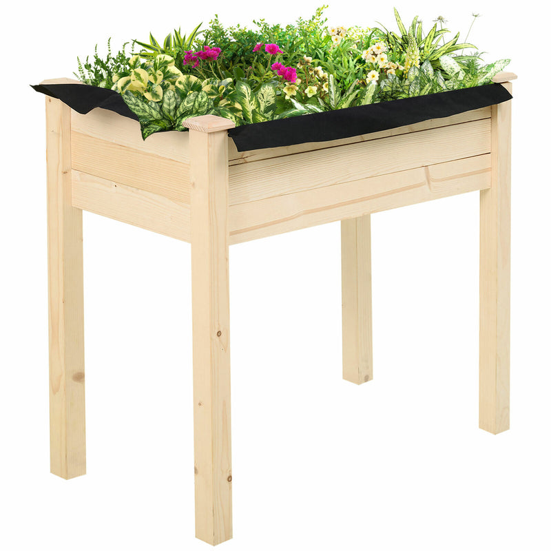 Elevated Natural Garden Plant Stand Outdoor Flower Bed Box Wooden