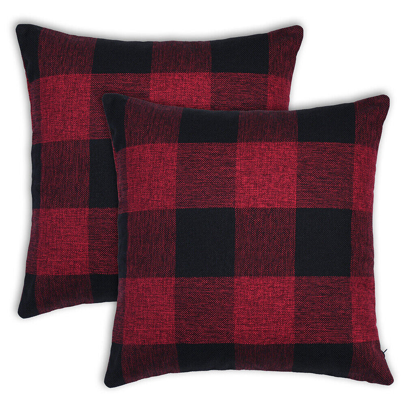 Set of 2 Cotton Linen Classic Red&Black Check Buffalo Plaids Throw Pillow Cases