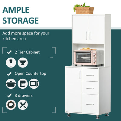 Modern Pantry Cabinet Storage Cupboard with Open Countertop for Kitchen, White