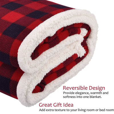Christmas Red Black Checkered Sherpa Blanket Throw - Ultra Warm & Super Soft CA