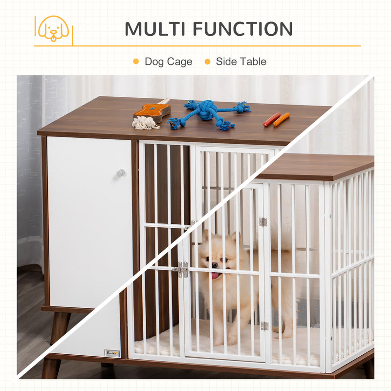 PawHut Furniture Style Dog Crate, w/ Wooden Top, Door, for Small Dogs, Brown