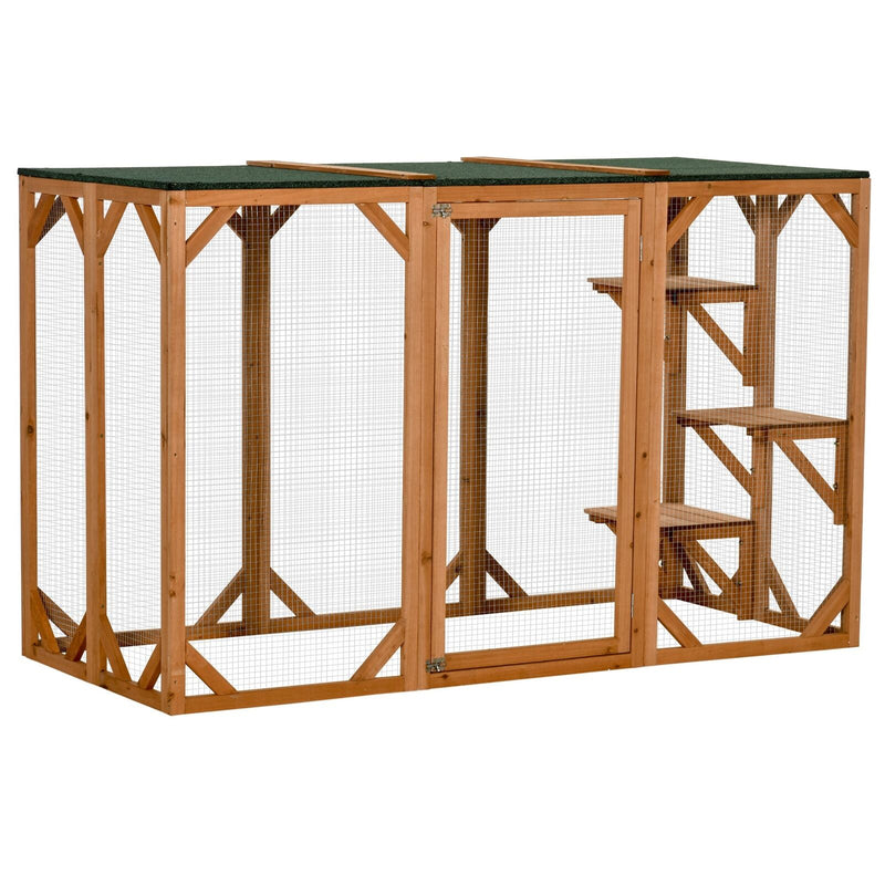 Cat Cage Wooden Pet Enclosure with Waterproof Roof, Platforms, Lock, Orange 196393161371