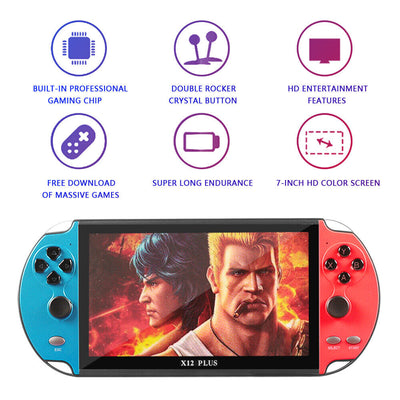 X12 Plus 7&apos;&apos; 16GB Handheld Retro Video Game Consoles Built-In 10000+ Games US 710670960473