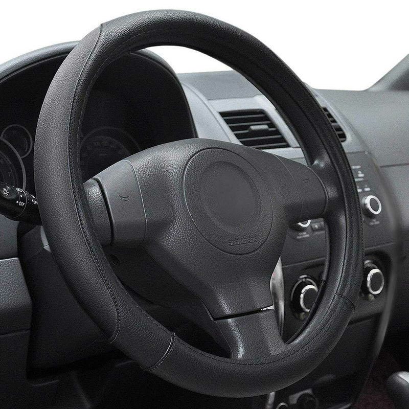 Microfiber Leather Universal Steering Wheel Cover fits for Truck,Suv,Cars-Black