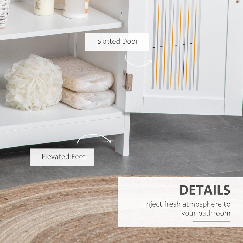 Bathroom Floor Cabinet, Freestanding Linen Cabinet, Storage Cupboard, White