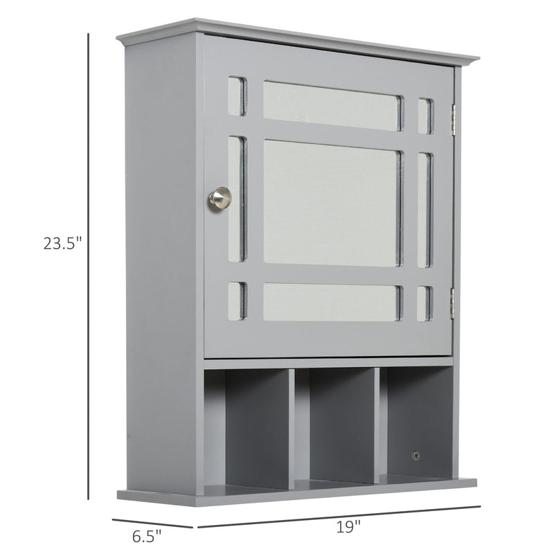 kleankin Wall Mount Mirror Cabinet with Door Shelf Bathroom & Powder Room Grey