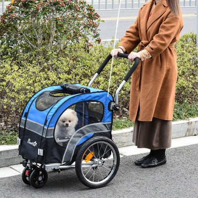 2-In-1 Dog Bike Trailer Pet Stroller with 360° Swivel Wheel Reflector Flag