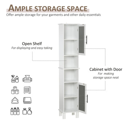 HOMCOM Tall Bathroom Storage Cabinet Free Standing Linen Tower w/ Doors Shelves