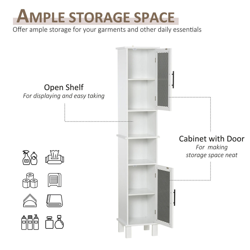 HOMCOM Tall Bathroom Storage Cabinet Free Standing Linen Tower w/ Doors Shelves
