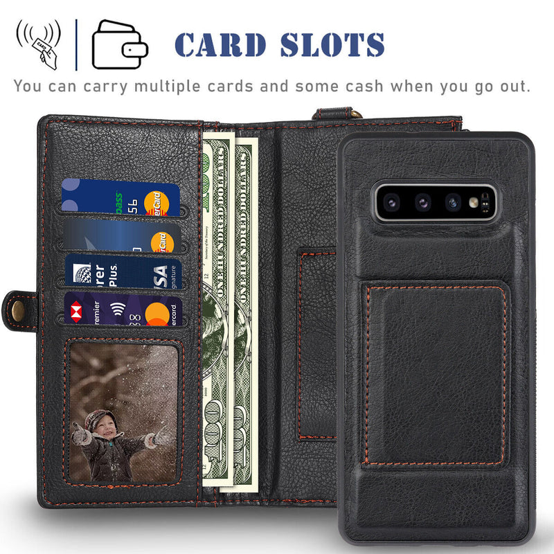 Vintage Leather Wallet Case & 2.5D HD Tempered Glass for Galaxy S10 S10+ S10e