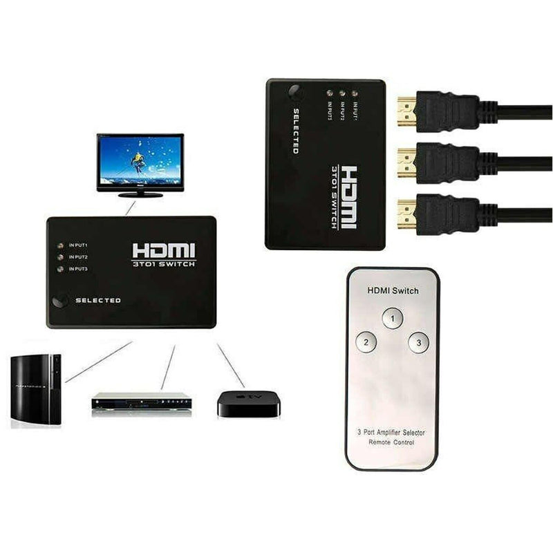 3 PORT HDMI HDTV 4K AUTO SWITCH SELECTOR SPLITTER HUB REMOTE (3 IN 1 OUT)