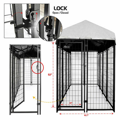 Homestead 8 x 4 x 6 Foot Welded Outdoor Dog Kennel Shelter with Waterproof Cover