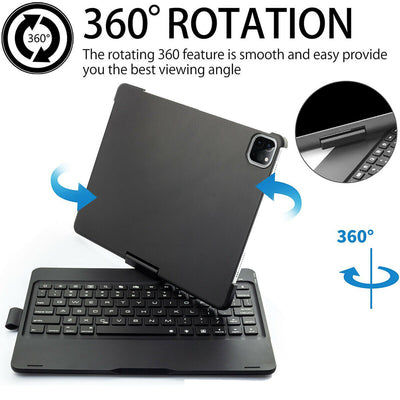 Rotatable Backlit Keyboard Folio Case w/Screen Protector for iPad Pro 11 M1 2021